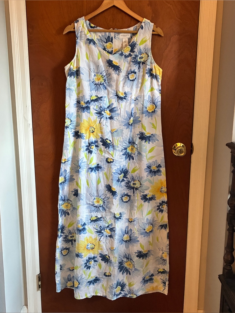 Liz Claiborne Sleeveless Blue & Yellow Floral Maxi Dress